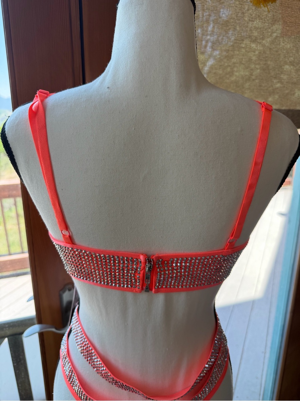 Neon Orange Rhinestone STAR OF THE SHOW Strappy Dance Set NEW NWT fashion nova - Picture 8 of 15